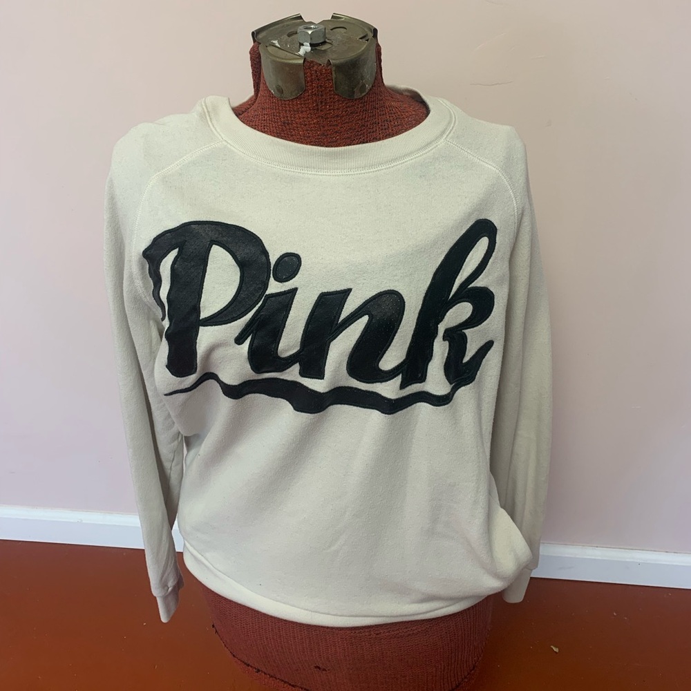 Victoria's Secret Cream Sweatshirt with Black Logo xs